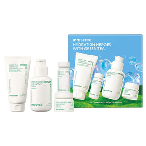 innisfree Green Tea Seed Hydrating Serum with Hyaluronic Cream, Toner, Cleansing foam